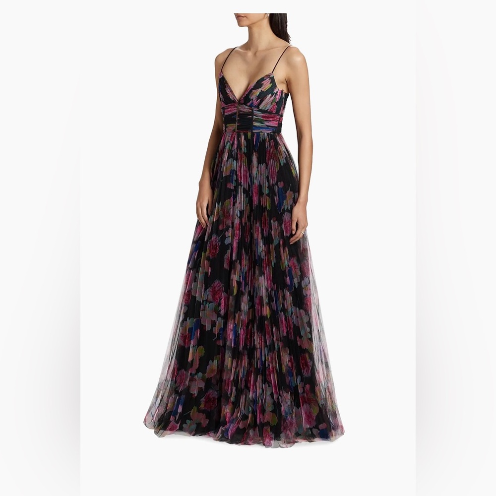 Yvonne Floral Pleated Tulle Gown